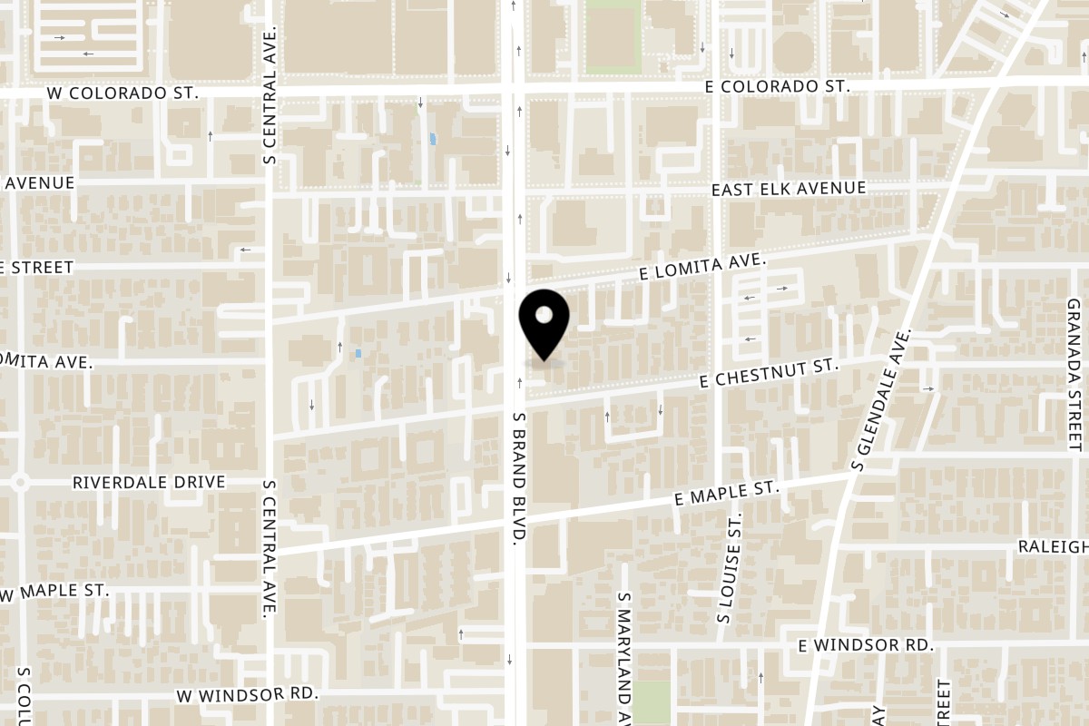 Map showing the location of Fresco Ristorante on 514 S Brand Blvd in Glendale